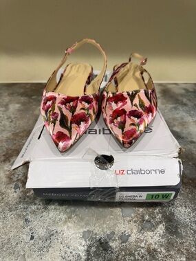 Liz Claiborne Pink Floral Pointed Slingback Flats